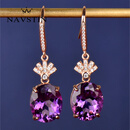 奈维斯汀 紫水晶耳环女高级感玫瑰金新款大气潮宝石银耳坠送女友生日礼 玫瑰金色