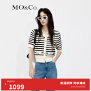 MO&Co.2023夏季新品条纹泡泡袖短袖短款薄款针织衫开衫MBC2CAR002 白黑条色 M/165