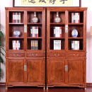 鸿韵天成红木家具缅甸花梨（学名：大果紫檀）客厅木中式书柜带门实木玻璃书橱书房储物 圆包圆书柜【一对】