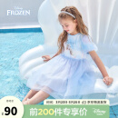迪士尼（Disney）儿童女童短袖连衣裙网纱爱莎公主甜美裙子23夏DB321RE03蓝底120