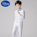 迪士尼（Disney）儿童西装套装男童花童礼服韩版中大童男孩小西服外套钢琴演出服秋 白色马夹三件套【马夹+长裤+领结 120cm