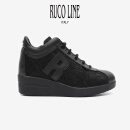 RucoLine如卡莱意大利进口品牌女鞋style200系列拼牛皮革厚底坡跟增高运动休闲鞋 黑色 38
