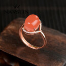 奈维斯汀冰种南红玛瑙戒指女细圈红色蛋面古风开口指环520礼物女