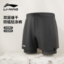 李宁（LI-NING）泳裤男士防尴尬游泳裤平角双层防走光水陆两用沙滩裤337 XL