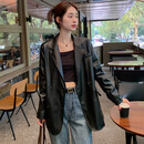 ANGEL MOOD春秋新款黑色PU皮西装皮衣外套女2025年春秋新款设计感小个子复古 黑色 M