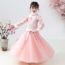 欧育女童汉服冬季儿童拜年服加绒裙子古装中国风女孩B1345粉色130码
