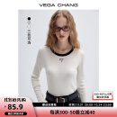 VEGA CHANG针织衫女2024年秋季新款撞色圆领修身显瘦长袖打底上衣 柔雾白 均码