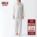 无印良品（MUJI） 女式 无侧缝双层纱织睡衣女士家居服春秋纯棉条纹格纹长袖 浅米色格纹 L(上装165/88A下装165/70A)