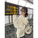 小野七天碎花连帽卫衣女春秋oversize外套港味chic宽松慵懒开衫 杏色L 衣长70 胸围120 袖长52 肩宽60