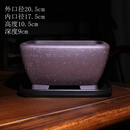 名家朱永南精品紫砂花盆四方形斗盆宜兴手工盆景盆栽菖蒲树桩松柏 老紫泥铺砂(配黑色釉方瓷盘) 20-22cm