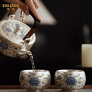 奢龙茶壶茶杯缠枝莲鎏银提梁一壶二杯功夫茶具送长辈父亲 (金色)缠枝莲鎏银提梁壶一壶二杯