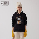 Teenie Weenie小熊冬装时尚植绒刺绣连帽卫衣学院休闲宽松慵懒上衣 黑色 S (160)