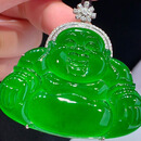 门宾翡翠冰辣绿佛公吊坠18k镶嵌A货翡翠女款珠宝项链节日礼物