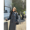 KAISENSHI鄂尔多斯市产秋冬设计感围巾领极简风骆驼绒双面羊绒大衣女双排扣 产自鄂尔多斯市烟灰色 骆驼绒版本 S