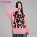 LALABOBO羊毛混纺字母毛衣女秋冬新款宽松慵懒风毛织上衣LBDD-WSTM13 粉色 厚款 S