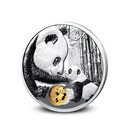 中国熊猫金币发行40周年纪念银章 纪念品银制纪念章 镶嵌熊猫金币 1克金+20克银