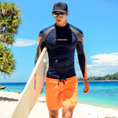 SAILBEE泳衣男士浮潜水服全身沙滩防晒冲浪服漂流泳装长袖上衣水母衣套装 藏青拼橙上衣+橙中裤 L