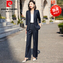 皮尔卡丹（pierre cardin）通勤西装外套女夏季薄款感职业装气质高贵正装工作服西服套装 藏青色西装+裤子 L