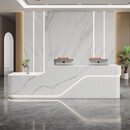 CNGAGUOJJ公司前台接待台简约现代大理石纹美容院柜台烤漆收银台 2.8米两键盘两抽屉