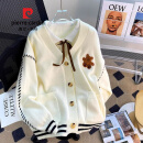 皮尔卡丹小熊毛衣开衫女外套2023早春新款女装衣服宽松温柔秋冬季针织上衣 米白色 均码(80-140斤拍)