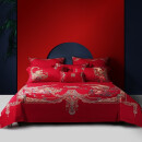 水星家纺 结婚四件套 婚庆床上用品 纯棉床上大红床单被套枕套