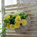 可之源壁挂假花挂墙装饰小清新墙面上挂件仿真塑料花篮客厅墙壁室内干花 花篮+玛丽亚玫瑰黄 大