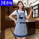 炒菜烧饭做饭穿的衣服韩版时尚围裙女棉麻罩衣洋气上班工作服厨房做饭家用防油污围腰裙 竹节棉花兔子(蓝色)