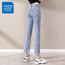 真维斯（JEANSWEST）牛仔裤女2023春季高腰弹力垂坠感九分烟管裤开叉小个子复古蓝M