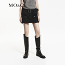 MO&Co.牛仔裙裤酷辣低腰工装口袋A字短裤摇滚洗磨附腰带摩安珂 牛仔黑色 S 26