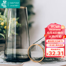 墨斗鱼玻璃花瓶北欧风轻奢描金边摆件插花大花瓶客厅植物仿真花水培22CM