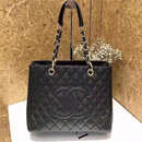 【二手99新】香奈儿Chanel  GST  CF中号 黑金黑银荔枝皮 手提 单肩 女士手袋 女包 闲置未使用黑金