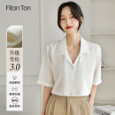 FitonTon白色短袖衬衫女雪纺v领职业正装面试衬衣通勤百搭上衣FTC0011M