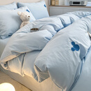 谷蝶A类儿童水洗棉纯棉床上四件套全棉学生宿舍床品被套床单人件套4 静米奇浅蓝 学生床 【床单款三件套】适150x2