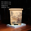 名家收藏宽口四方金钟精品紫砂兰花盆专用潘涛墨绘盆景栽慧兰春兰 潘涛墨绘山水 23-25CM