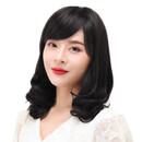 美蝶新款中长假发长波浪卷发时尚女士梨花头套披肩内扣整顶假发套 发尾真发黑色（发网+钢梳+护理液）