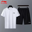 李宁运动套装男夏季短袖短裤速干跑步运动服篮球健身服休闲两件套白XL