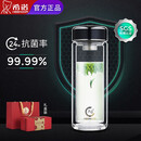 希诺（heenoor）抗菌玻璃杯男女士大容量双层杯子便携水杯家用泡茶杯 紫罗兰 400ML