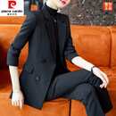 皮尔卡丹（pierre cardin）高档职业西装套装女春秋新款气质正装时尚西服外套女长袖工作服 黑色(西装+裤子) 2XL