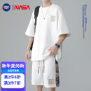 WHIM NASA2024夏季新款两件套短袖男T恤短裤男士休闲运动套装百搭时尚潮流 白色 XL