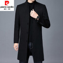 皮尔卡丹（pierre cardin）中长款立领毛呢外套男双面尼羊毛呢子大衣中年爸爸休闲上 黑色 M 170