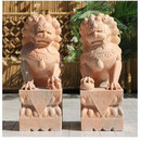 语森忆汉白玉狮子一对摆件大理石雕别墅庭院装饰 晚霞红 高1.2米一对