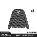 WE11DONE中性男女同款早春字母标识印花V领针织开衫外套毛衣 黑色 S