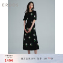 ERDOS 春夏花卉图案浪漫圆领半袖女士羊绒针织衫 黑 165/88A/L