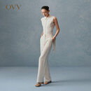 OVV【重磅真丝】春夏热卖女装30MM重绉通勤简约西裤 卡其（净色）12 XL