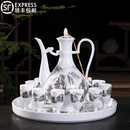 红英陶瓷青花瓷中国风白酒杯套装老式家用景德镇陶瓷酒具中式仿古酒壶黄烈酒杯分酒器小酒盅带托盘 礼品盒装 山水