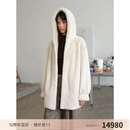付智恩 一件出门 貂皮大衣女整貂连帽水貂年轻皮草外套冬2024爆品 珍珠本色-中长 S