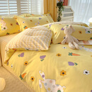 谷蝶纯棉四件套100全棉床上用品床单被套1.8双人被罩床上4件套夏季厚 甜美春光 0.9m三件套:适合150×200cm被芯