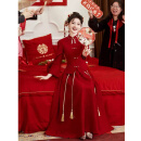 塞德勒敬酒服新娘旗袍2025新款加厚订婚礼服裙新中式结婚长袖女秋冬季 酒红色 XL（建议116-125斤）