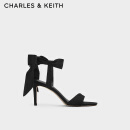 CHARLES&KEITH24春新品一字带缎面蝴蝶结绑带高跟鞋CK1-61720177 BLACK TEXTURED黑色纹理 38