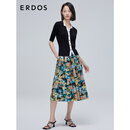 ERDOS 春夏精纺小翻领短袖桑蚕丝岩石纹理扣女针织开衫 黑 M 160/84A